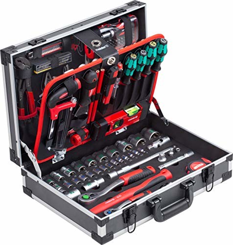 KNIPEX Meister 8973750 walizka na narzędzia, 131-częściowa, z wysokiej jakości narzędziami firmy i Wera, stabilna aluminiowa walizka, profesjonalna walizka na narzędzia, skrzynka na narzędzia, w kompl