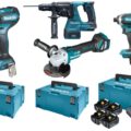 MAKITA Zestaw combo 18V 4 narzędzi 4x6.0Ah DGA513ZJ, DHR243Z, DHP485ZJ, DTD153Z, 821551-1, DC