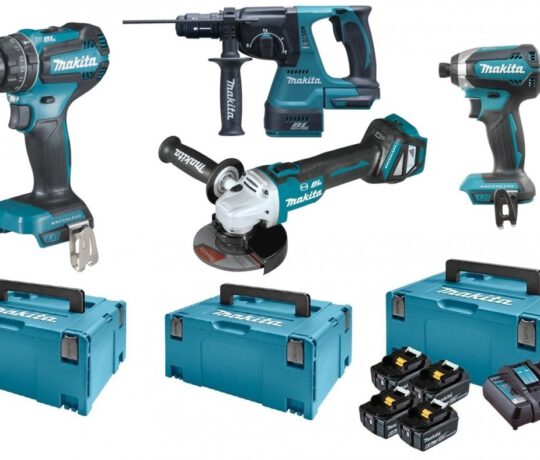 MAKITA Zestaw combo 18V 4 narzędzi 4x6.0Ah DGA513ZJ, DHR243Z, DHP485ZJ, DTD153Z, 821551-1, DC